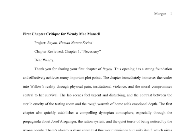 provide a first chapter critique for your book or manuscript